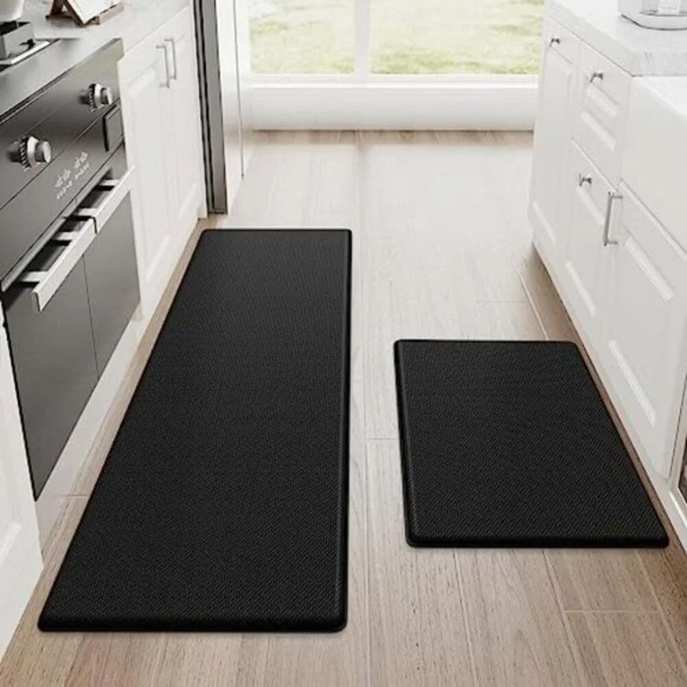 2 PCS Non Slip Kitchen Rugs Cushioned Anti Fatigue Kitchen Mats - Black
